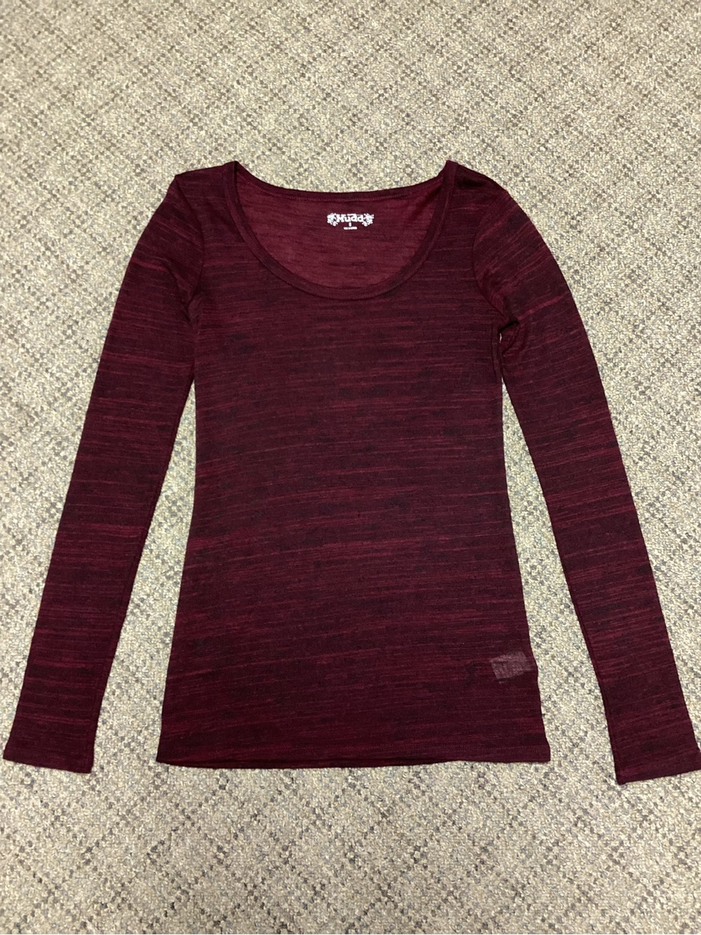 Mudd Ruby Red & Black Burnout Long Sleeve Scoop Neck Top * Size Small